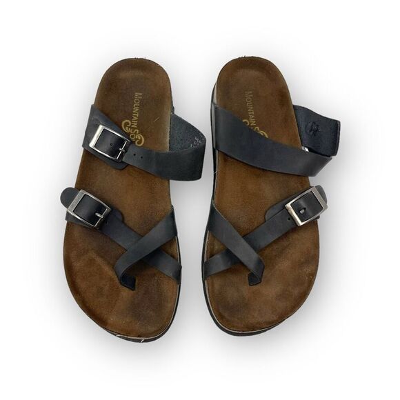 Mountain Sole Birk Style Slip On Leather Sandals Buckle Black Women’s Size 9 - Picture 4 of 11